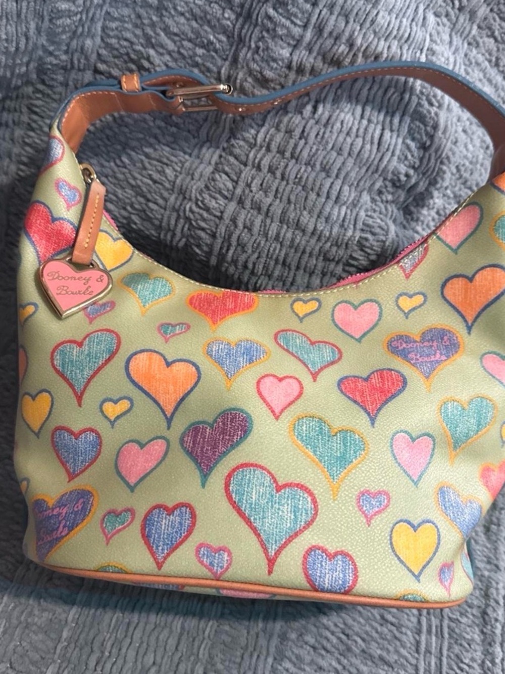 Vintage Dooney & Bourke Multicolor Heart Print Shoulder Bag - Pastel